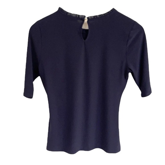 NWT Tommy Hilfiger Navy Ruffled Neckline Short Sleeve Top SZ XS - Picture 3 of 7